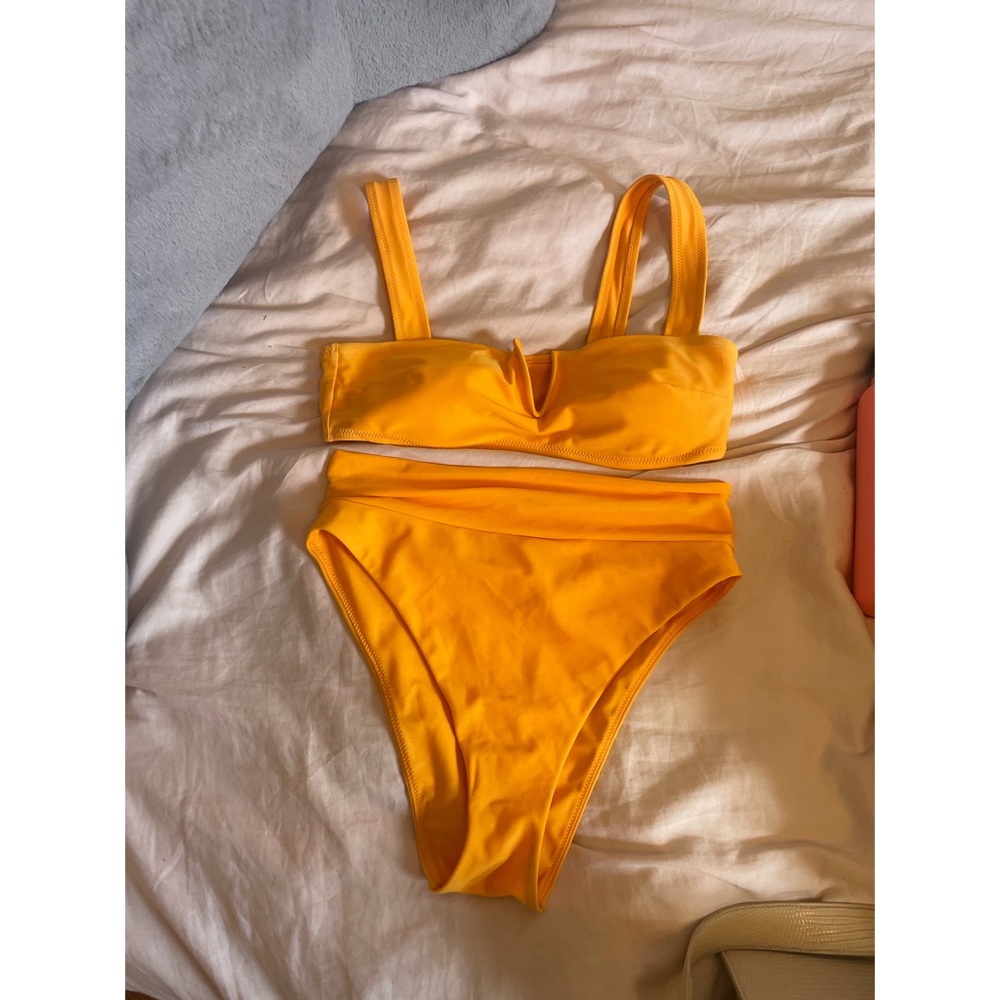 WORN ONCE Aerie Golden Yellow High Cut bikini bottom w/ bandeau V top w/ straps